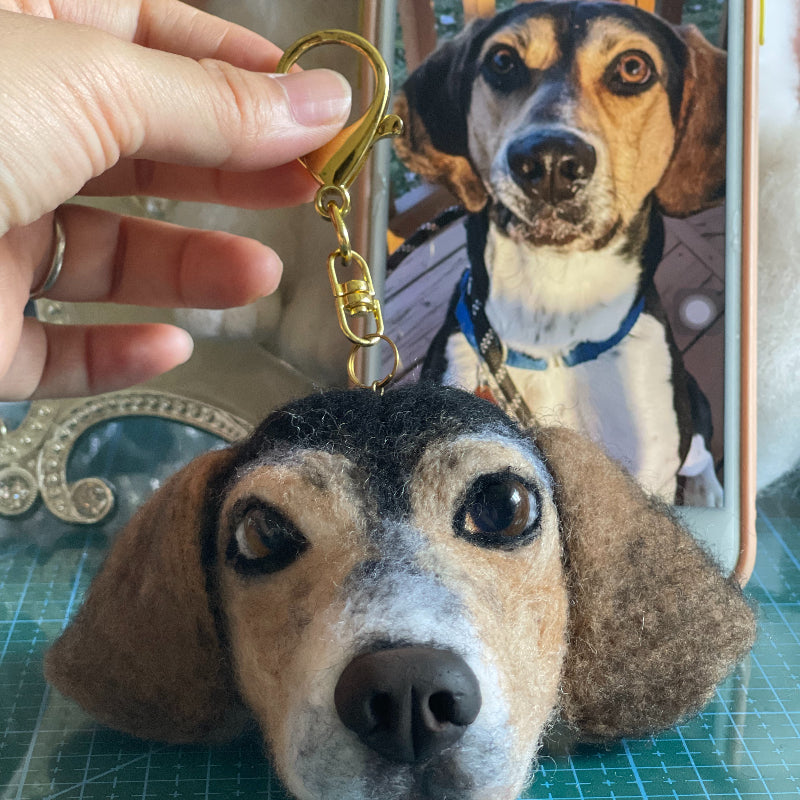 Glamore Selection Personalized Pet Portrait Felted Keychain Gift For Keepsake Memorial