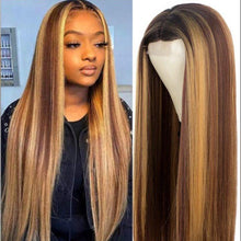 Загрузить изображение в средство просмотра галереи, AISI HAIR Highlights Omber Blonde Wig for Women Synthetic 26inches Long Straight Hair Middle Part Mixed Blonde Wig for Daily

