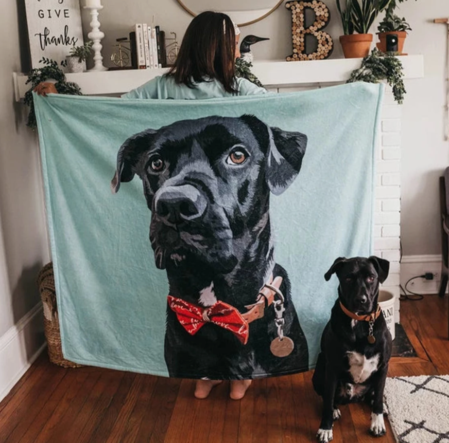 Custom Pet Portrait Blanket, Dog Portrait Gift, Cat Blanket, Pet Portrait Present, Customized Dog Blanket
