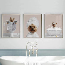 Charger l&#39;image dans la galerie, Custom Pet Portraits, Funny Dog or Cat Portrait, Pet in Bathtub, Dog in Toilet, Personalized pet gift, Kids Bathroom Art
