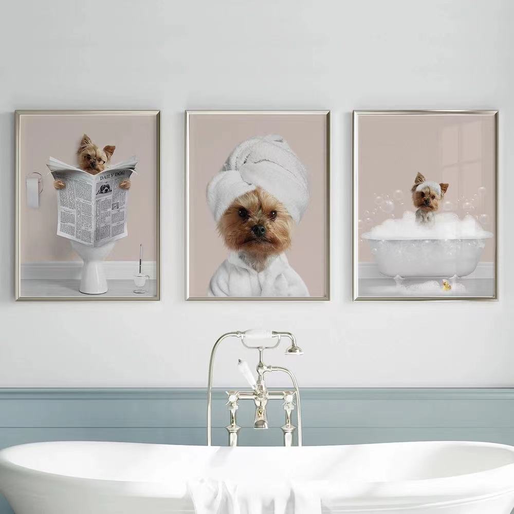 Custom Pet Portraits, Funny Dog or Cat Portrait, Pet in Bathtub, Dog in Toilet, Personalized pet gift, Kids Bathroom Art