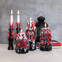 Load image into Gallery viewer, Completely Handcrafted Carved Candles by Size 6 inch - Made by 16th Century Techtology - White &amp; Red &amp; Black Hand Decorative Gift
