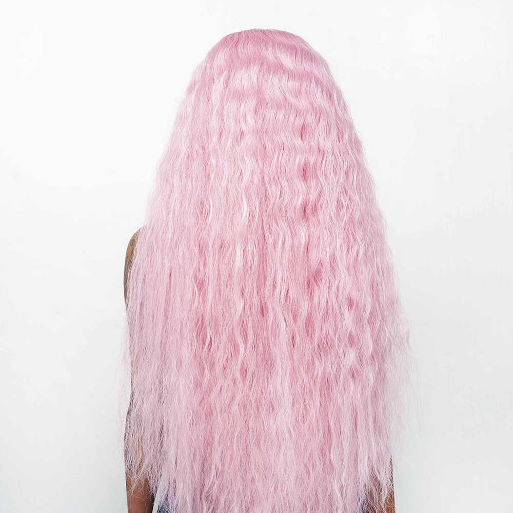 LadyGaga Pink Deep Wave 26 polegadas peruca cosplay festa cabelo sintético