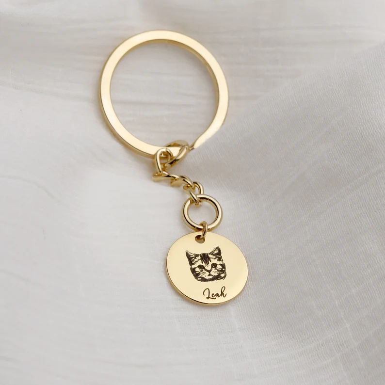 Custom Pet Dog Portrait Key chain • Personalized Key Ring • Cat Engraved•  Pet Key rings